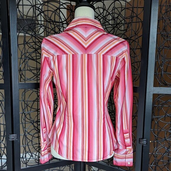 Tommy Hilfiger Size Small Pink/Orange/White Diagonal Stripe Button Front Shirt - Picture 5 of 9